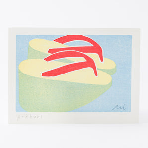 手摺り木版画 | 京都時間 ぽっくり | 加藤光穂 作 | 京都 インテリアアート | 竹笹堂