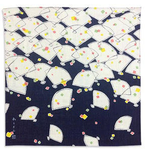 ミニガーゼハンカチ | ミニ扇柄 | 菜の花色 / 紺 / 萌黄色 / つつじ色 | 二重ガーゼ 綿100% | 京都 都もだん