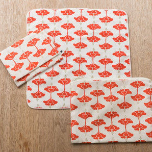 吉祥ハイビスカス柄3点セット | ポケットティッシュケース フラットポーチ タオルハンカチ | 沖縄 シマノネ