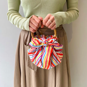 風呂敷バッグ 70cm リング付 | しましま柄 モダンガール|オーガニックコットン|むす美