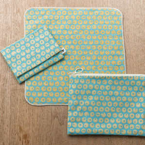 シーサーミンタマー柄3点セット | ポケットティッシュケース フラットポーチ タオルハンカチ | 沖縄 シマノネ