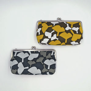 がま口 (横型 / 小)|銀杏柄|手染め生地 帆布 綿100% 和財布 ポーチ ウォレットポーチ 日本製|京都職人仕上げ 【 Fuwa Market オリジナル 】