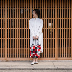 トートバッグ(縦型)|青海波柄|手染め生地 帆布 綿100% コットン バッグ 日本製|京都職人仕上げ 【 Fuwa Market オリジナル 】