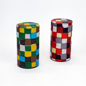 Artisan Finish | Happiness Pattern Tea Canister Checkered | Hand-dyed Japanese Paper Made in Japan