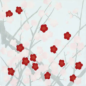 風呂蓋 70cm｜梅枝 / 白鼠色｜光悅ちりめん友禅シリーズ｜ポリエステル｜むす美 むす美