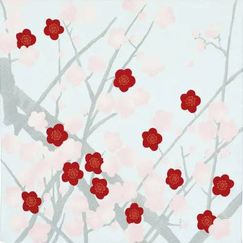 風呂蓋 70cm｜梅枝 / 白鼠色｜光悅ちりめん友禅シリーズ｜ポリエステル｜むす美 むす美