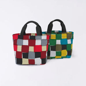 Kyoto Craftsman Finishing｜Happiness Pattern Horizontal Tote Bag Checkered｜Hand-dyed Fabric 100% Cotton, Made in Japan