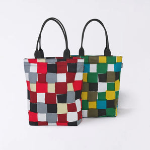 Kyoto Craftsman Finishing｜Happiness Pattern Vertical Tote Bag Checkered｜Hand-dyed Fabric 100% Cotton, Made in Japan