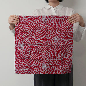 むす美｜48cm 伊砂文様 両面 菊 赤・青磁（水色）