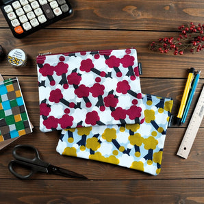 フラットポーチ｜梅柄｜手染め生地 帆布 綿100% コットン ポーチ 日本製｜幸せの文様 【 Fuwa Market オリジナル 】