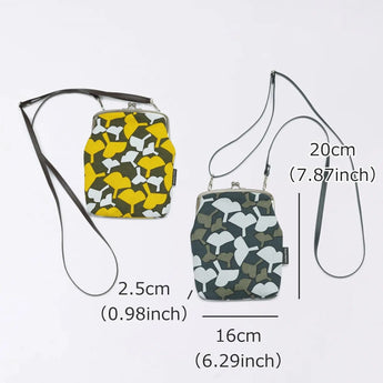 がま口 (縦型 / 大) ｜銀杏柄｜手染め帆布 スマホショルダー 日本製｜京都職人仕上げ 【 Fuwa Market オリジナル 】 Fuwa Market