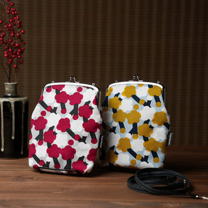 がま口 (縦型 / 大) ｜梅柄｜手染め帆布 スマホショルダー 日本製｜京都職人仕上げ 【 Fuwa Market オリジナル 】