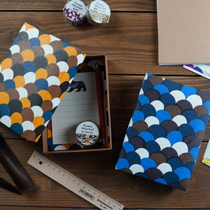 Sticker Box Case | Blue Ocean Wave Pattern | Hand-dyed Japanese Washi Paper Pen Case | Happiness Pattern Series Small Item Holder 【Fuwa Market Original 】 