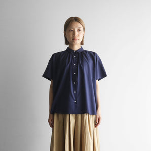 【トップス】オーガニックコットン ビエラ 半袖ギャザーワイドブラウス HUIS.