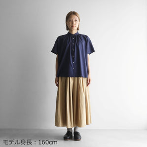 【トップス】オーガニックコットン ビエラ 半袖ギャザーワイドブラウス HUIS.