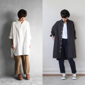 【トップス】やわらかコットンロングシャツ ダークグレー ホワイト フリーサイズ HUIS.