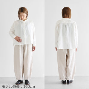 【トップス】シャトルダブルガーゼ ワイドブラウス 白 フリーサイズ HUIS.