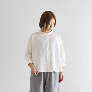 【トップス】8分袖 オールドレピア リネン ワイドブラウス フリーサイズ 白 HUIS.