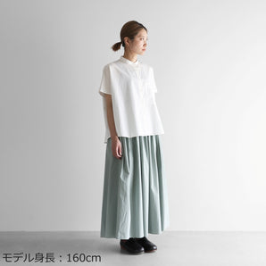 【トップス】ギザコットン ブロードバンドカラー 半袖ワイドブラウス 白 フリーサイズ HUIS.