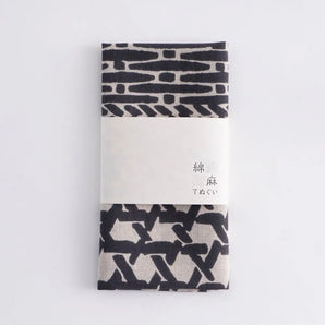 手ぬぐい｜綿 麻 コットン｜注染｜綿麻てぬぐい 籠目あわせ 墨｜かまわぬ かまわぬ