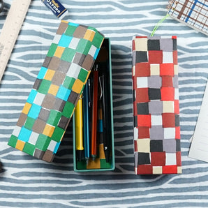 ペンケース｜市松柄｜手染め和紙 筆箱 日本製｜幸せの文様シリーズ 小物入れ【 Fuwa Market オリジナル 】