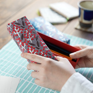 펜 케이스 | 난텐 패턴 | 일본제 손으로 염색한 화지 필통 | 해피 패턴 시리즈 부속품 상자[후와시장 오리지널]