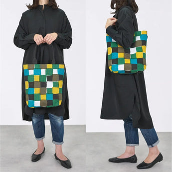 トートバッグ（縦型）｜市松柄｜手染め生地 帆布 綿100% コットン バッグ 日本製｜京都職人仕上げ 【 Fuwa Market オリジナル 】 Fuwa Market