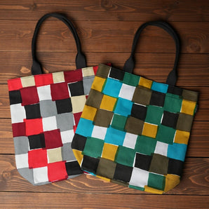 Einkaufstasche (vertikal) | Kariertes Muster | Tasche aus handgefärbtem Canvas aus 100 % Baumwolle, hergestellt in Japan | Kunsthandwerkliches Kyoto-Finish [Original vom Fuwa-Markt]