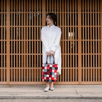 托特包（筒型）｜青海波柄｜手染生地 傘布 絲綢100% 棉袋 日本製｜京都職人手工製作 【 Fuwa Market 原創商品 】 Fuwa Market