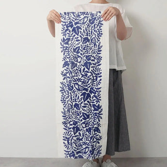 手ぬぐい｜綿 麻 コットン｜注染｜綿麻てぬぐい とり唐草 藍色｜かまわぬ かまわぬ