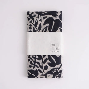 手ぬぐい｜綿 麻 コットン｜注染｜綿麻てぬぐい とり唐草 墨｜かまわぬ かまわぬ