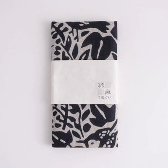 手ぬぐい｜綿 麻 コットン｜注染｜綿麻てぬぐい とり唐草 墨｜かまわぬ かまわぬ