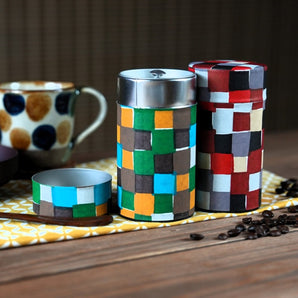 Tea caddy | Ichimatsu Kiri | Hand-dyed Japanese paper tea caddy made in Japan | Happiness pattern series 【 Fuwa Market Original 】 