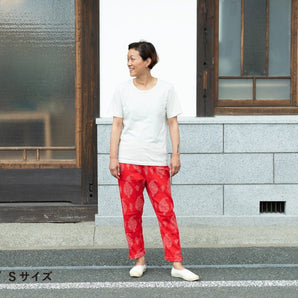 【ボトムス】手捺染 もんぺ よつめデザイン 祈りの葉 高島ちぢみ M L うなぎの寝床