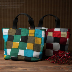 Einkaufstasche (horizontal) | Kariertes Muster | Tasche aus handgefärbtem Canvas aus 100 % Baumwolle, hergestellt in Japan | Kunsthandwerkliches Kyoto-Finish [Original vom Fuwa-Markt]