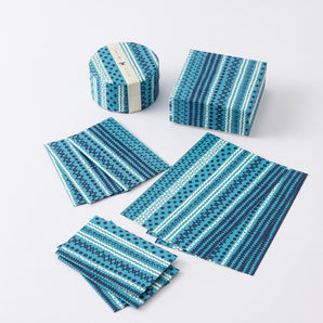 KASURI SHIMA pattern 4-piece set | Pochi bag, postcard, small box, can with tea (sanpine tea) | Okinawa Shimanone