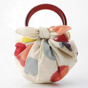 Furoshiki Bag (with Ring) Modern Girl Polka Dot Beige Strawberry Bag 70cm｜Furoshiki Musubi