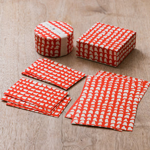 Akagawara Pattern 4-Piece Set | Pochi Bag, Postcard, Small Box, Tea Can (Uchin Tea) | Okinawa Shimanone
