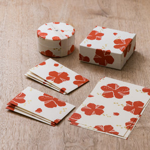 Okinawa Hibiscus Pattern 4-Piece Set / Pouch Bag / Postcard / Small Box / Can with Tea (Hibiscus Tea) Shimanone