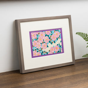 (Kyoto) Woodblock print by Yuko Harada "Seasonal Woodblock Prints: Mountain Tea Blossom Path (Sazankakomichi)