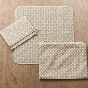 Pineapple blue ocean wave pattern 3-piece set | Pocket tissue case Flat pouch Towel handkerchief | Okinawa Shimanone