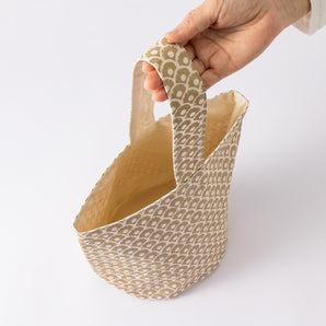 One Handle Tote Bag Pineapple Blue Sea Wave Pattern Cotton | Okinawa Shimanone