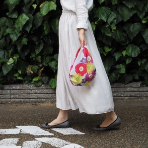 Furoshiki 70cm｜Kohare Flower stripe｜Pink / Blue 100% cotton