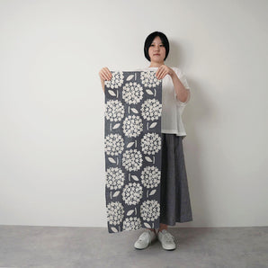 Cotton linen tenugui hand towel, round small flowers, sumi ink