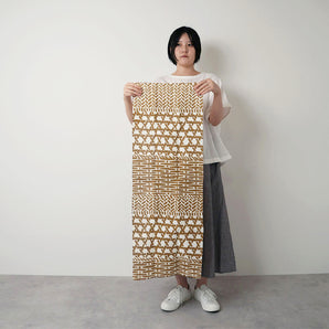Cotton linen tenugui hand towel, Kagome-awase, golden brown