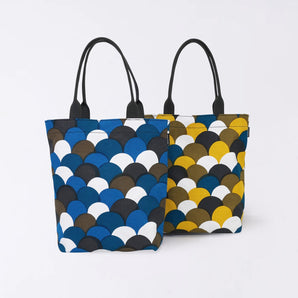 Kyoto Craftsman Finishing｜Happiness Pattern Vertical Tote Bag Blue Sea Waves｜Hand-dyed Fabric 100% Cotton, Made in Japan