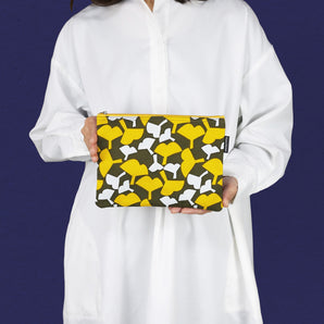 Flat Pouch｜Ginkgo Pattern｜Hand-dyed Fabric Canvas, 100% Cotton Pouch, Made in Japan｜Fuwa Market Original