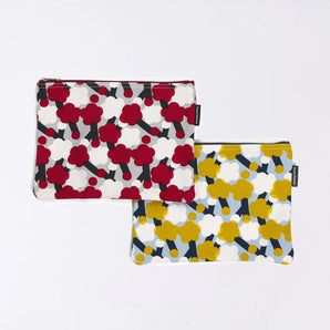 Kyoto craftsman-finished | Happiness pattern flat pouch, plum blossom | Hand-dyed fabric, made in Japan, canvas, 100% cotton