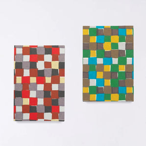 Happy design "Goshuincho" (red seal book), checkered, hand-dyed Japanese paper, large size (B6), bellows style, made in Japan.
