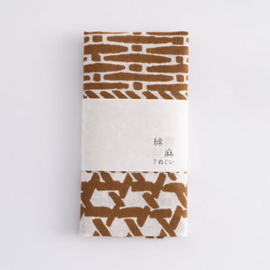 Cotton linen tenugui hand towel, Kagome-awase, golden brown